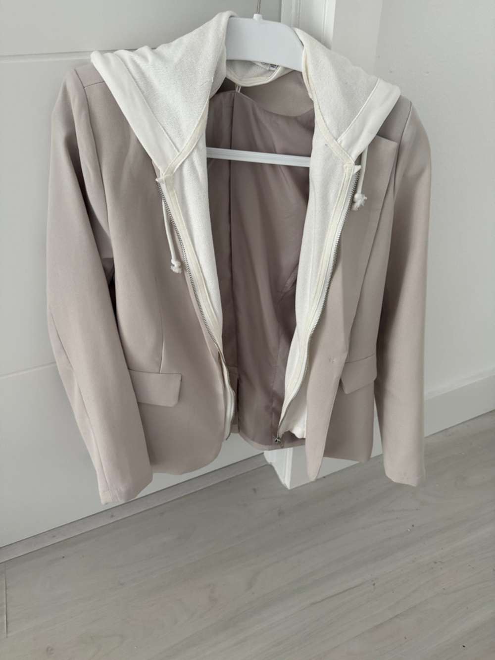 Women's Six Fifty Neutral Beige Blazer with Removable White Hoodie